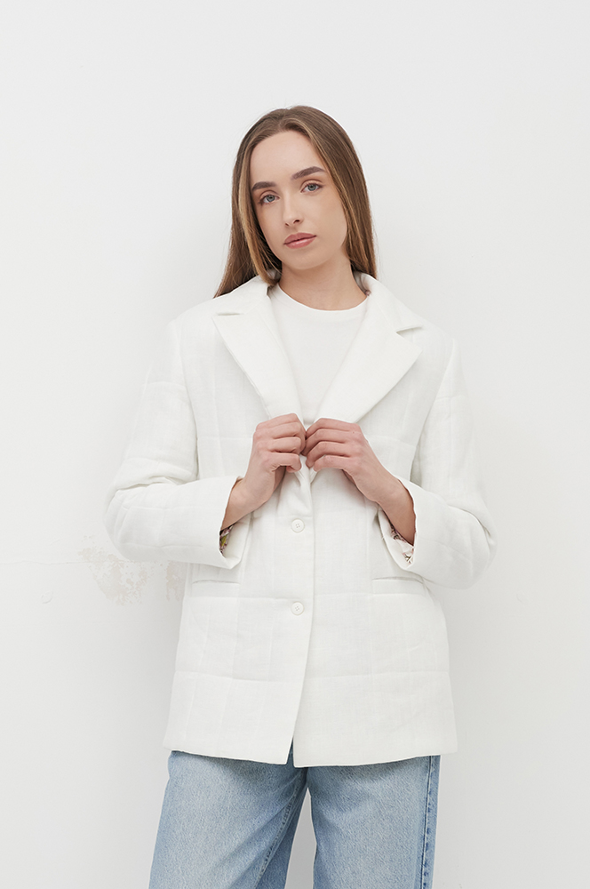 Жакет стьобаний льон айворі (ЖА 16/1)